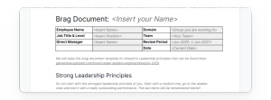 A preview of the second brag document template based on leadership principles